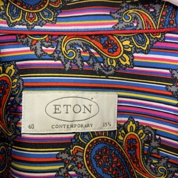 Eton Contemporary Colorful Striped Paisley Dress Shirt Rare Size 15 3/4  40 - Picture 3 of 6